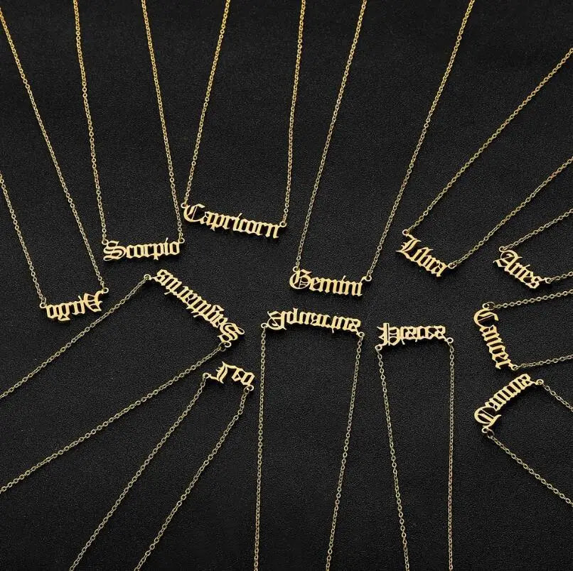 Stainless Steel 12 Zodiac Letter Necklace Gold Plated Horoscope Chain Astro Necklaces for Women Girls Valentine's Gift