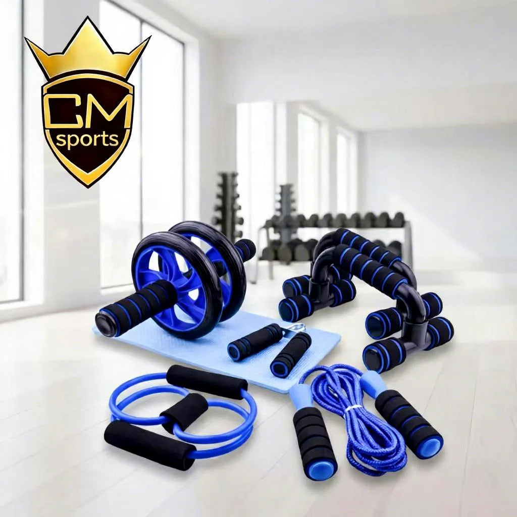 CHENGMO SPORTS Home Gym Fitness Exercise Set with AB Wheel Roller Push up Stand Jump Rope Hand Grip and Resistance Band