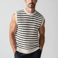 Men's Cotton Crew-Neck Striped Tank Sweater Vest Winter Layering with Summer Style Knitted Cotton Sleek Summer Look