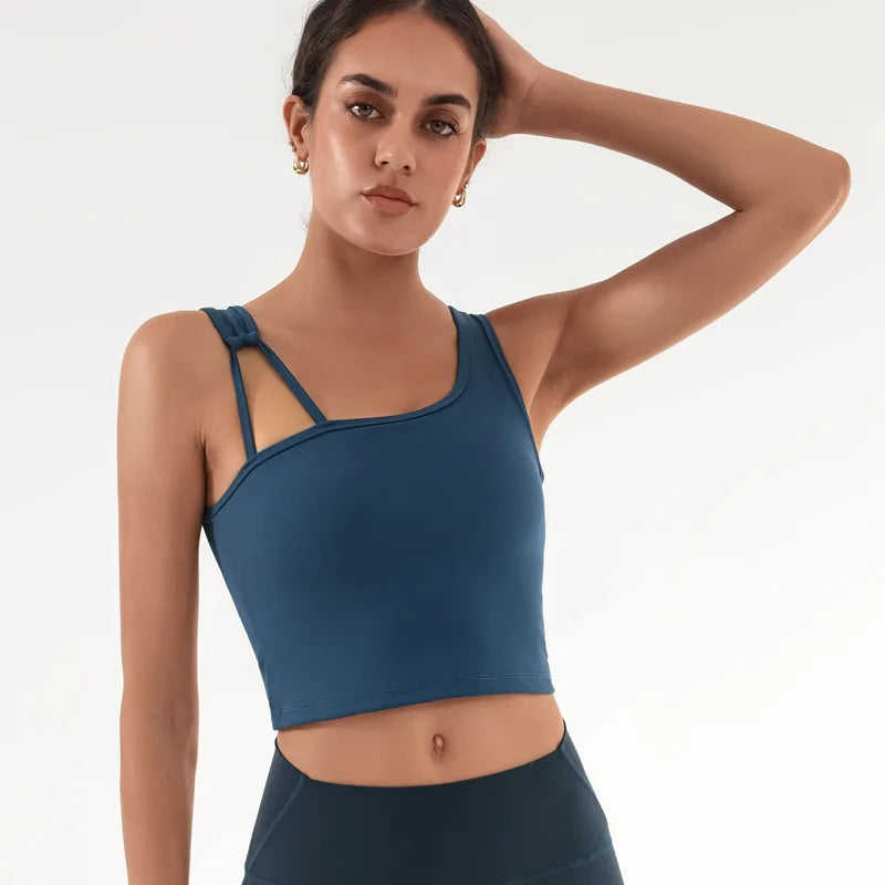 Yoga sports fitness vest for women with chest pads high elasticity and quick drying irregular training suspender top