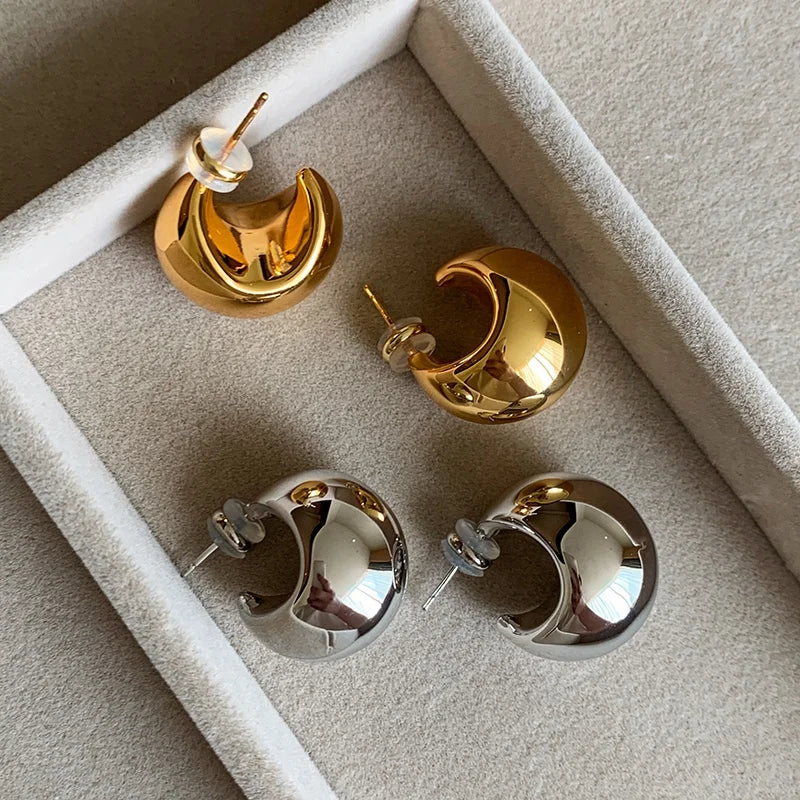 2024 Hot Sale Simple Brass Gold Plated Glossy Crescent Moon Drop Earrings Jewelry Customized