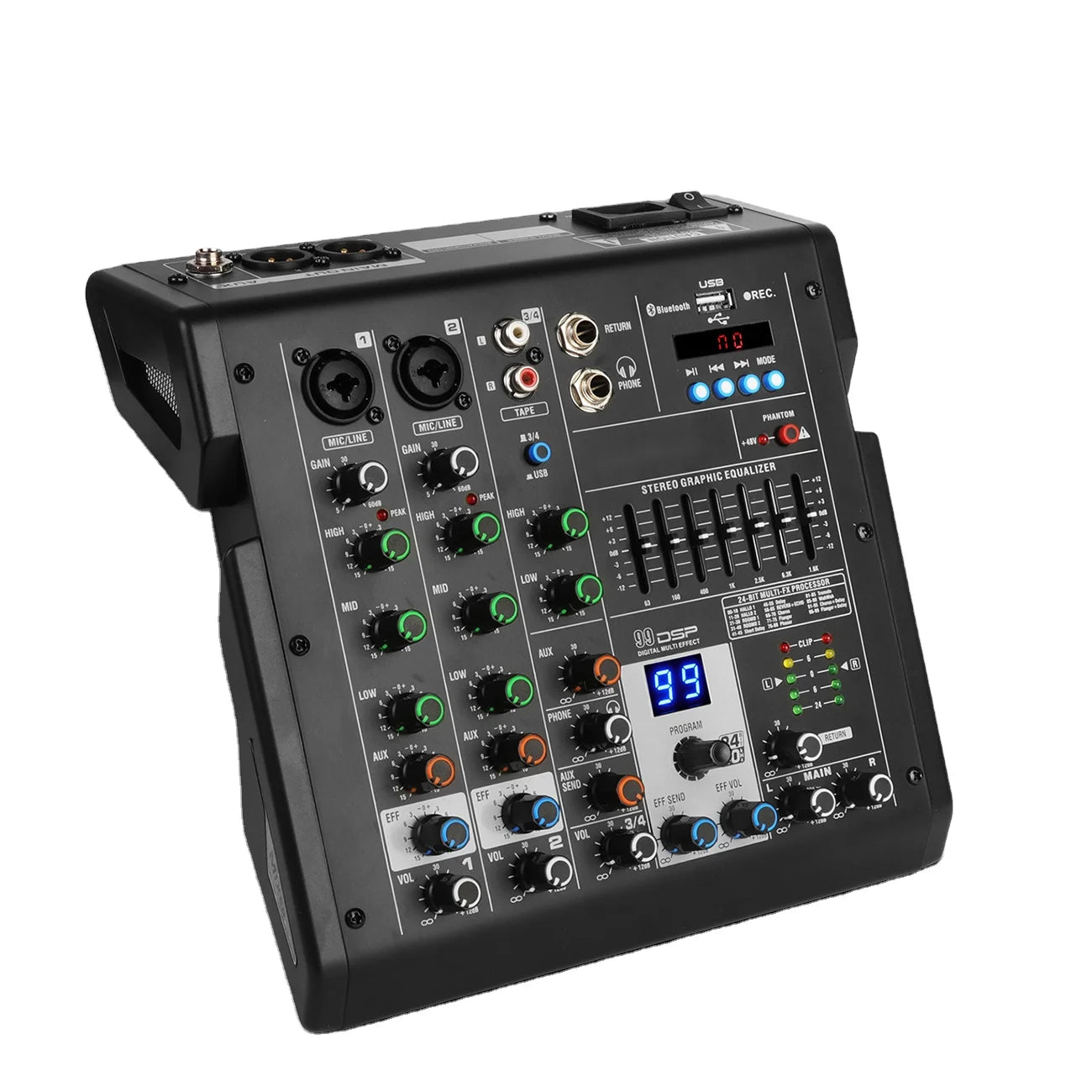 Depusheng B4 Professional Portable 4 Channel Built in 99 DSP Digital Mini Audio Mixer