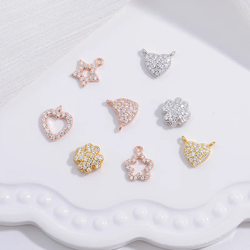 Delicate 925 Sterling Silver CZ Heart Star Flower Connector Rose Gold Plated Charm for Jewelry Making