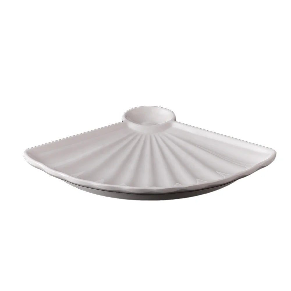 Unbreakable Restaurant Hot Pot Serving Barbecue Serving 10 Inch Fan Shape White Melamine Dinner Plate