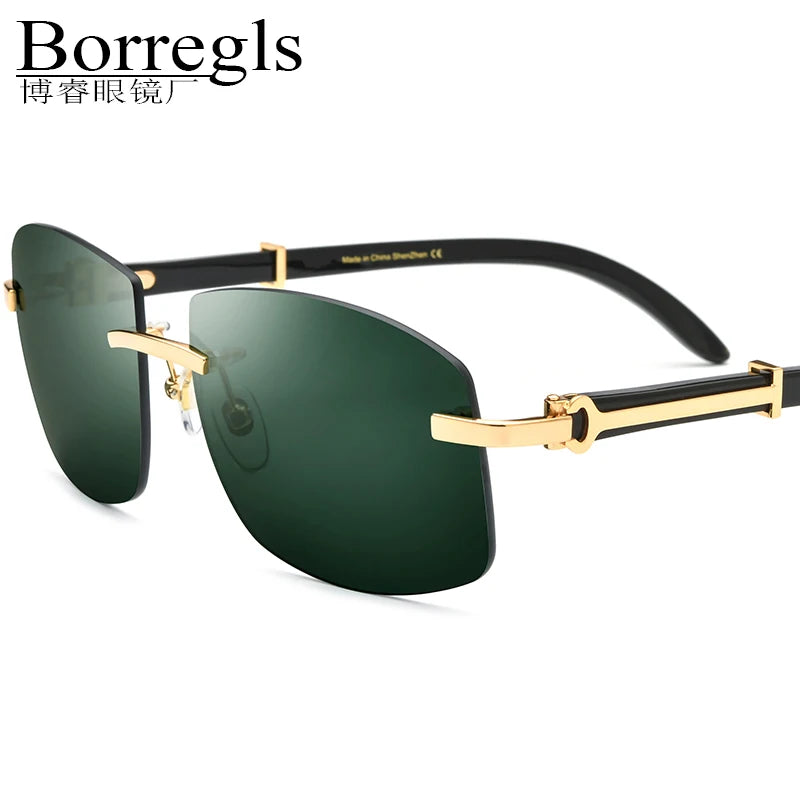 Borregls Rimless Square Glasses Women Buffalo Horn Eyeglasses Mens Nylon Buffs Sunglasses Luxury Brand Designer Eyewear 150259