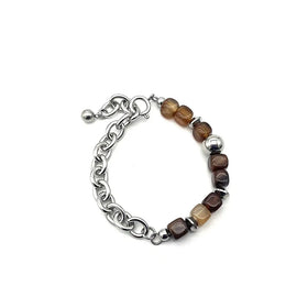 Square Agate Natural Stone Stainless Steel Chain Bracelet Gifts STB053