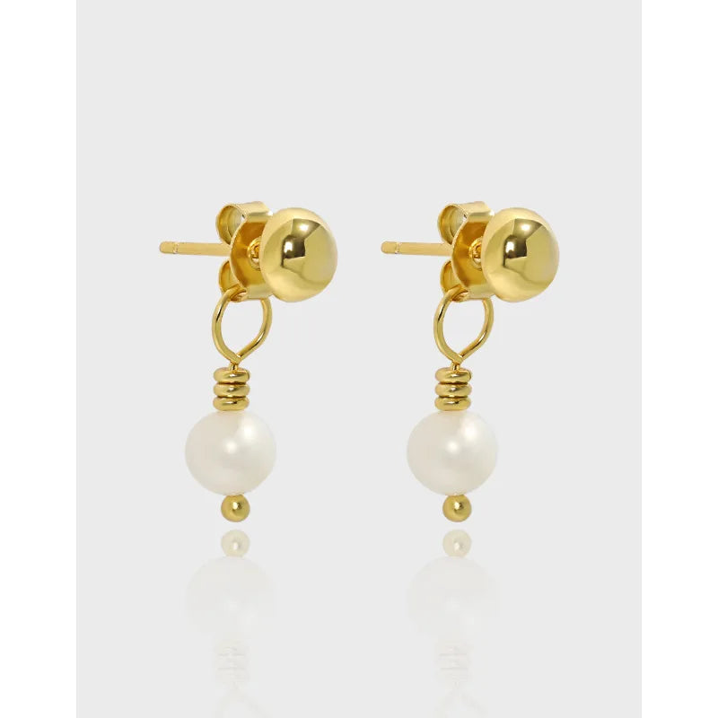925 Sterling Silver Fresh Water Pearl Earrings Geometric Bead Fashion Earrings Hanging Girls Earrings Women Luxury Jewelry