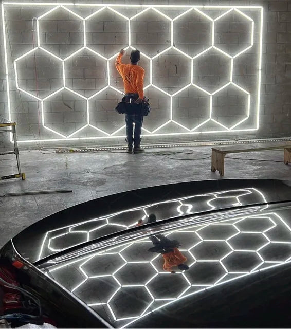Best Selling 2.4*4.8M Customized Super Bright Energy Saving Hexagon Led Light for Car Detailing Shop Studio Workshop