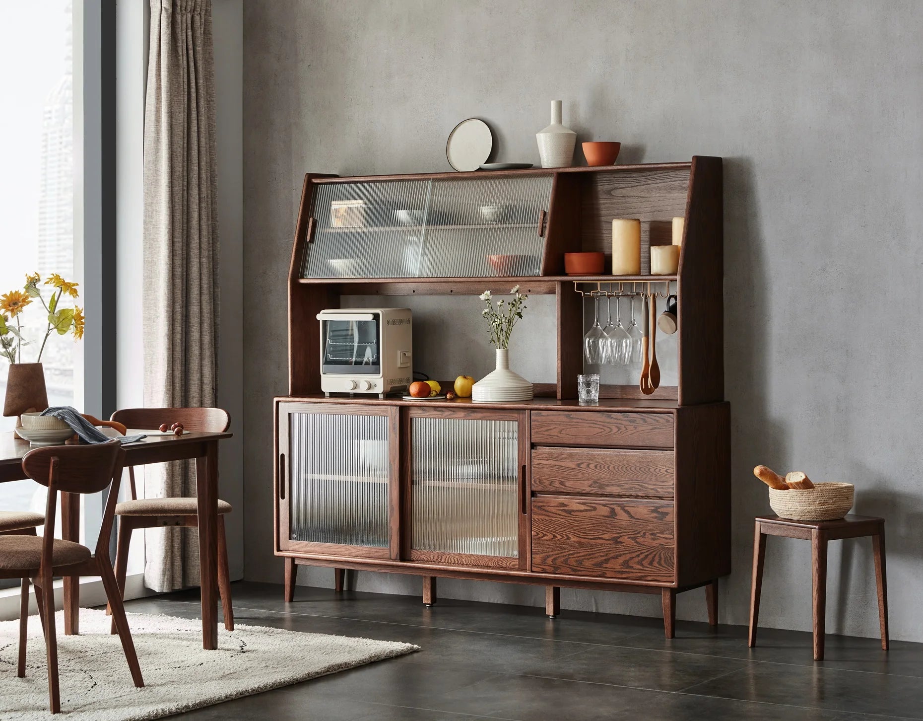 F8142 Multifunctional Modern Style Restaurant Sideboard Solid Oak Wood Sideboard