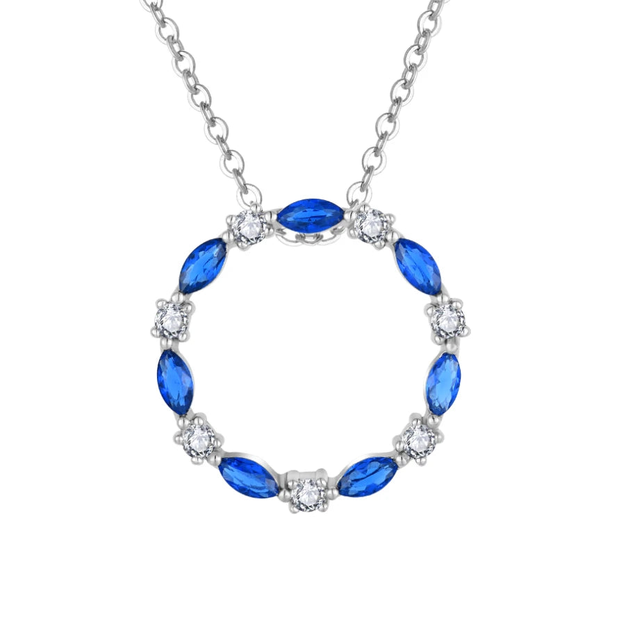 YILUN Fine Jewelry Blue Zircon Stone Circle Necklace 925 Sterling Silver Circle of Life Pendant Necklace for Women