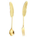 New Arrival Creative 18/10 Stainless Steel Plume Coffee Spoon and Tea Spoon Fruit Cake Dessert Fork Durable Metal Utensil Set