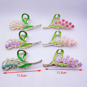 Elegant Lily of the Valley High Texture Bright Metal Flower Temperament Grab Clip Design Sense Hair Accessories Women