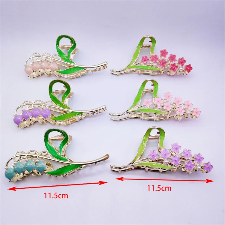 Elegant Lily of the Valley High Texture Bright Metal Flower Temperament Grab Clip Design Sense Hair Accessories Women