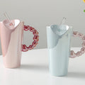 Nordic Style Pearl Glaze Ceramic Straw Cup Creative Sugar Gourd Handle Office Drinking Cup