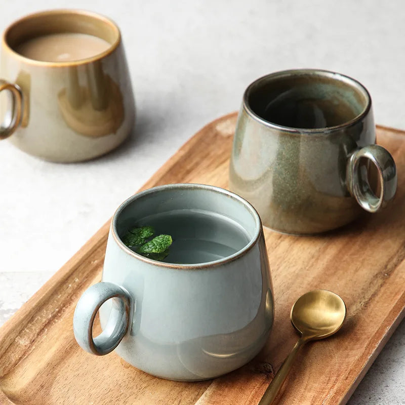 Japanese Porcelain Retro Narrow Mouth Single Coffee Mug with Small Round Handle