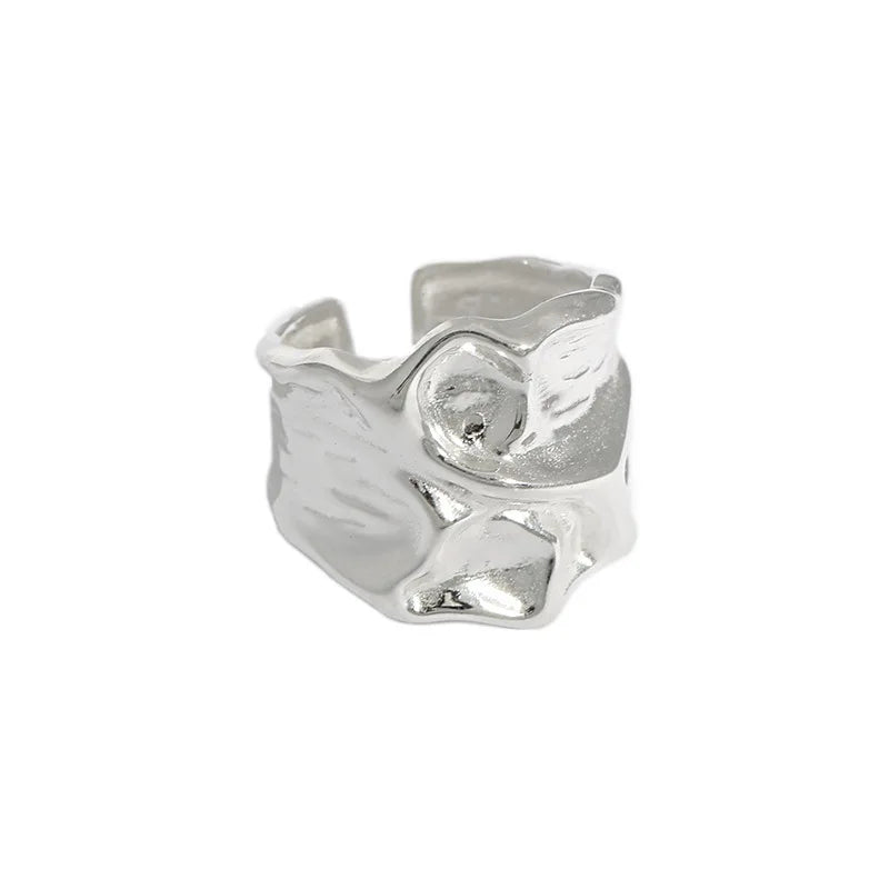 VIANRLA 925 Sterling Silver Chunky Rhodium Plated Hammered Design Rings