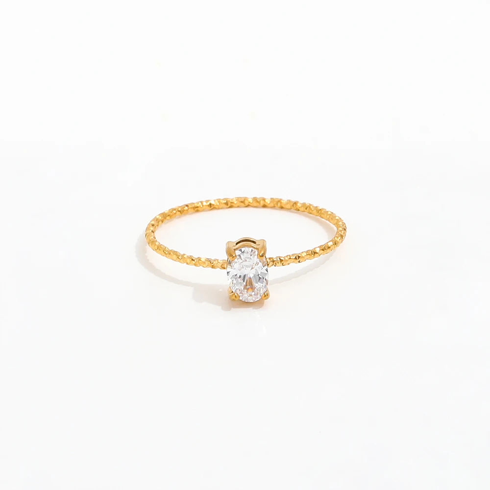 High End 18K Plain Gold Dainty Shiny Goose Egg Zirconia Fine Rings Stainless Steel Trendy Simple Gold Plated Jewelry