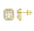 Wholesale Hip Hop Fashion Cubic Zircon Brass Square Stud Earrings 14K Gold Plated Iced Out Micro Paved for Men Jewelry