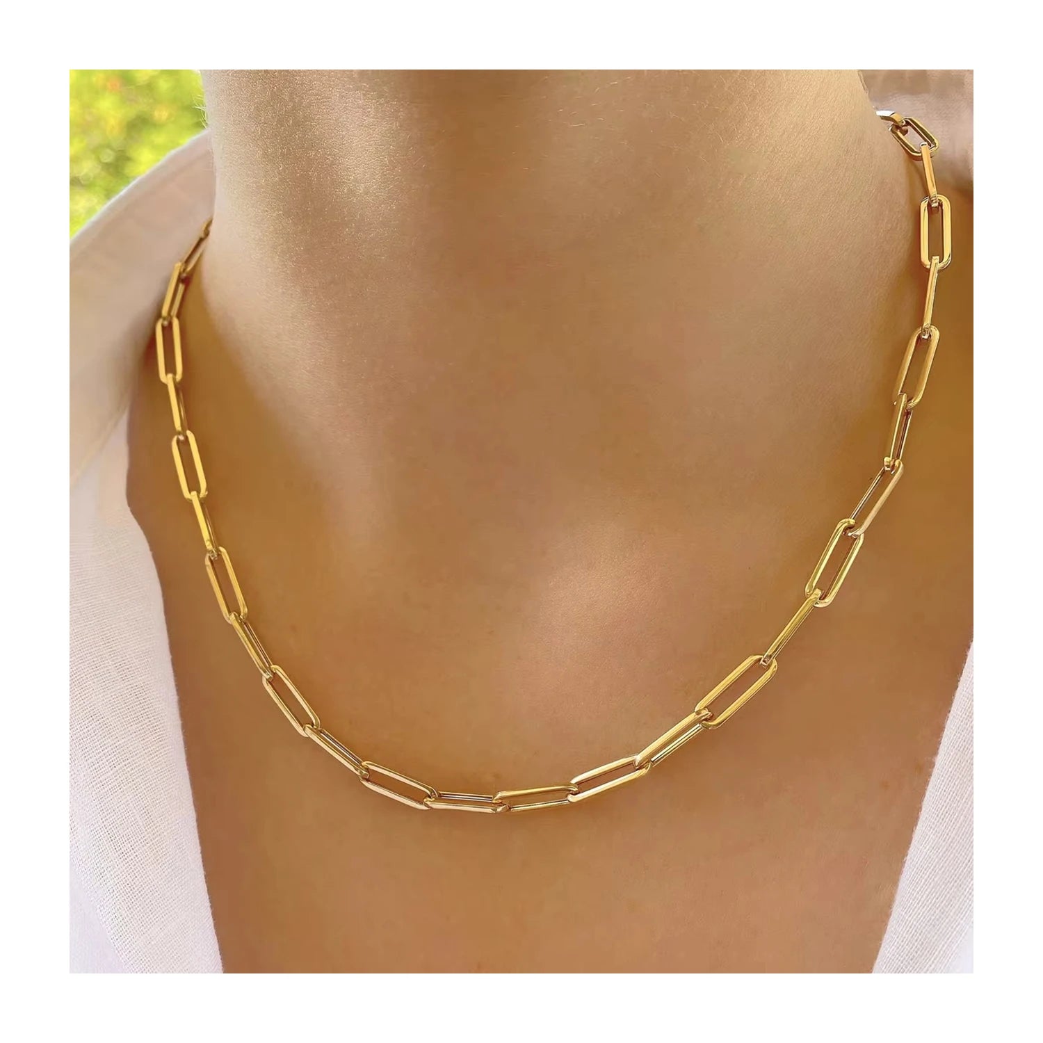 2024 Gold Filled Paperclip Chain Necklace Choker Layering Necklace Rectangle Chain Necklace Gift for Her
