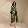 Wholesale ODM Luxury Satin Robe Elegant Floral Pattern Smooth Long Kimono Sleep Robe for Summer Autumn Spring