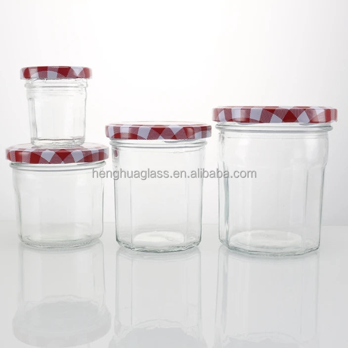 Hot Sale 50ml 100ml 150ml 200ml 250ml 380ml Unique Shape Wide Mouth Glass Jam Jars Food Storage Honey Glass Jar with Metal Cap