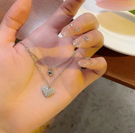 Fashion Shiny Zircon Heart Pendant Necklace Women Ladies Exquisite Clavicle Chain Necklace Jewelry for Ladies Gift