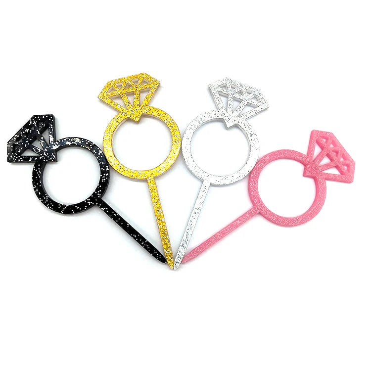 Fashion Diamond Ring Shape Glitter Mini Acrylic Cake Topper for Wedding Valentine's Day Engagement Day Party Cupcake Decoration