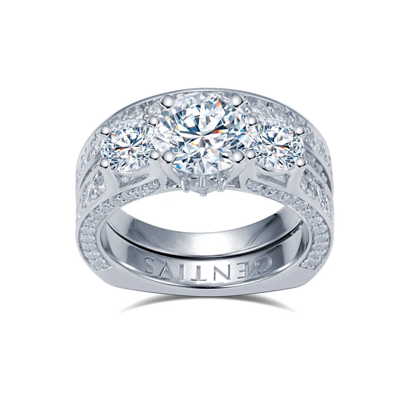 Messi Jewelry MSR-1413 925 Silver Stackable Ring Round Cut 1.9CT D VVS2 Lab Grown Diamond Ring