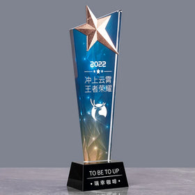 Golden Silver Bronze Metal Star Crystal Glass Plaque Trophy MH-NJ0277