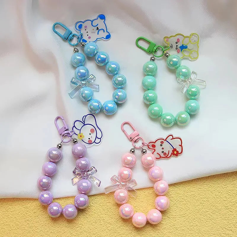 Cartoon Rabbit Bear Acrylic Beaded Pendant Color Bracelet Cute Student Bow Keychain Pendant