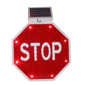 Solar Panel Powered Led Flashing Octagon Road Safety Warning Signs Traffic Sign