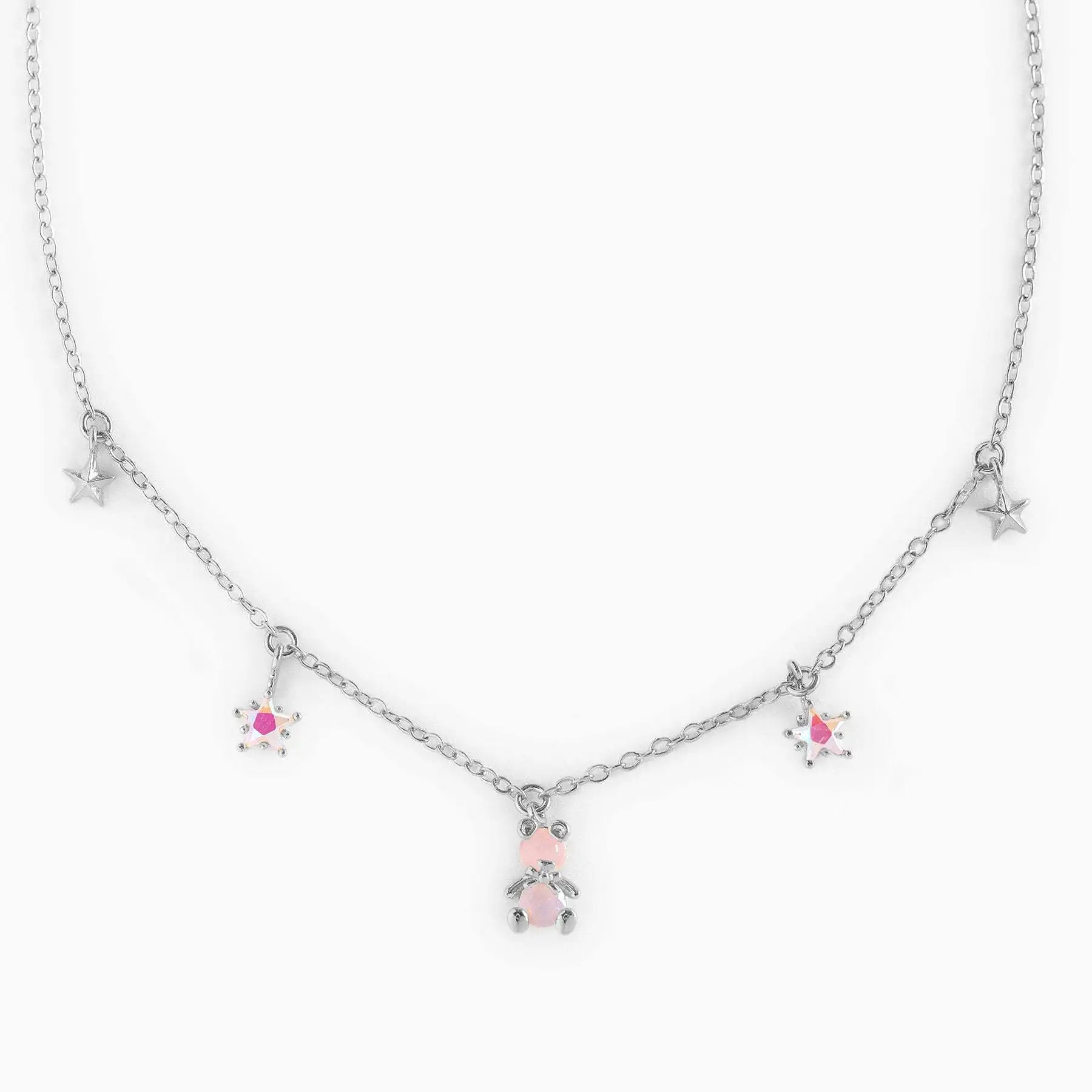 Fashion Jewelry Pink Zircon Bear 18K Gold Plated Necklace Multiple Star Pendant Collarbone Chain Artistic Necklace for Women