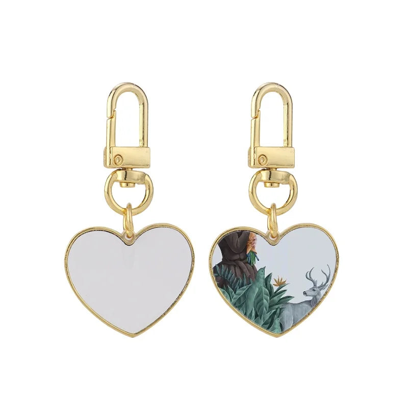 Promotion Gift Heart Keychains Gold Sublimation Metal Charm Heart Keychains