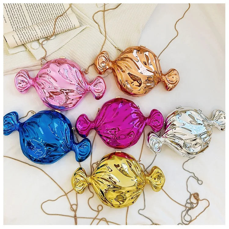 Cute Ladies Candy Shape Evening Clutch Acrylic Evening Handbag Women Formal Party Purses and Bags Metallic Candy Shoulder Purse