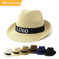 Wholesale Custom Logo Fadora New Design Short Brim Trilby Paper Sombrero Panama Fedora Straw Hat Cap for Men Women Unisex Summer