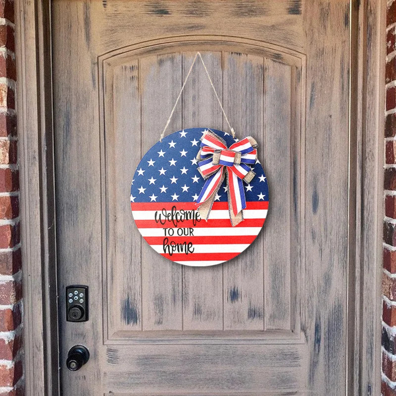 Hot Selling American Independence Day Door Decoration Spot Handmade Wooden Hanging Flag for Home Holiday Decor Eco-friendly