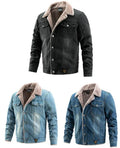 Wholesale Men's Heated Outdoor Winter Jackets Denim With Fleece and Thick Casual Men's Denim Jacket