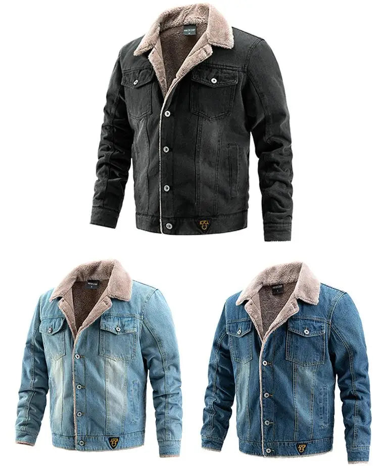 Wholesale Men's Heated Outdoor Winter Jackets Denim With Fleece and Thick Casual Men's Denim Jacket