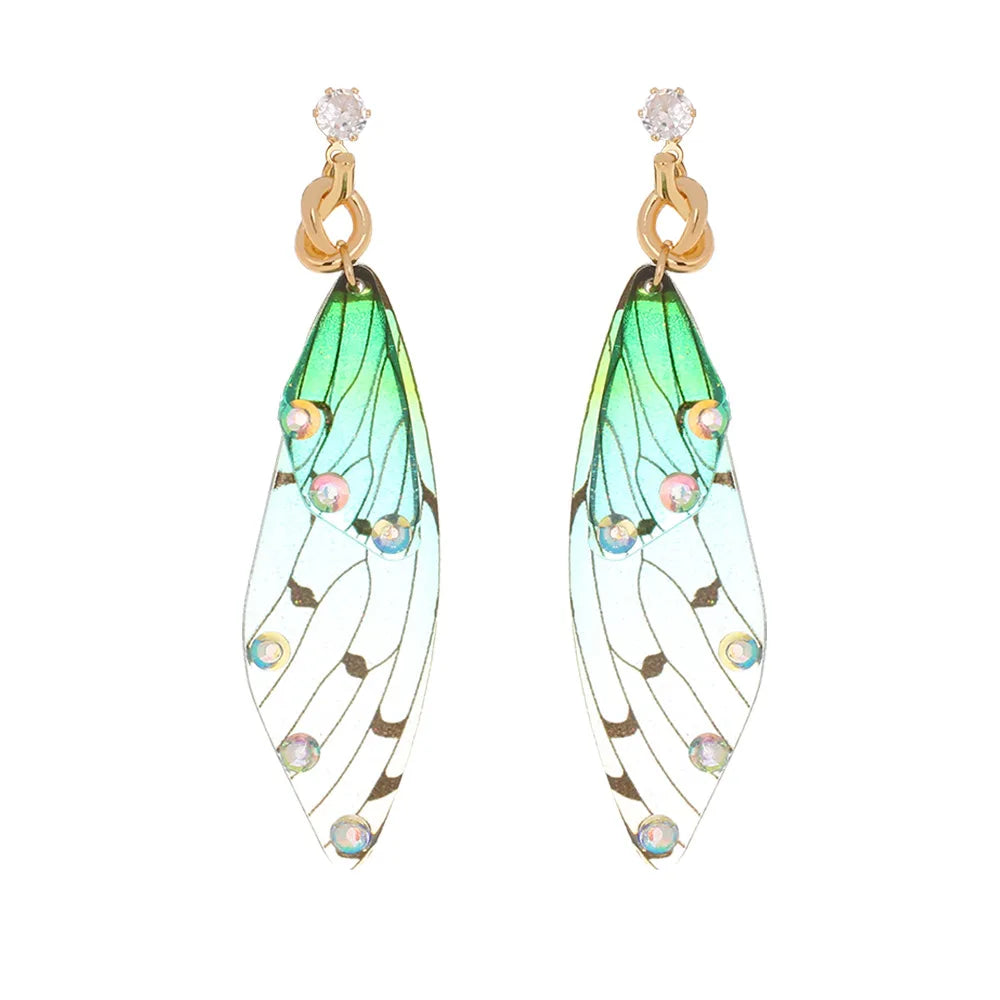 Unique Handmade Fairy Clear Resin Simulation Butterfly Wing Earrings Foil Rhinestones Butterfly Drop Earrings for Women