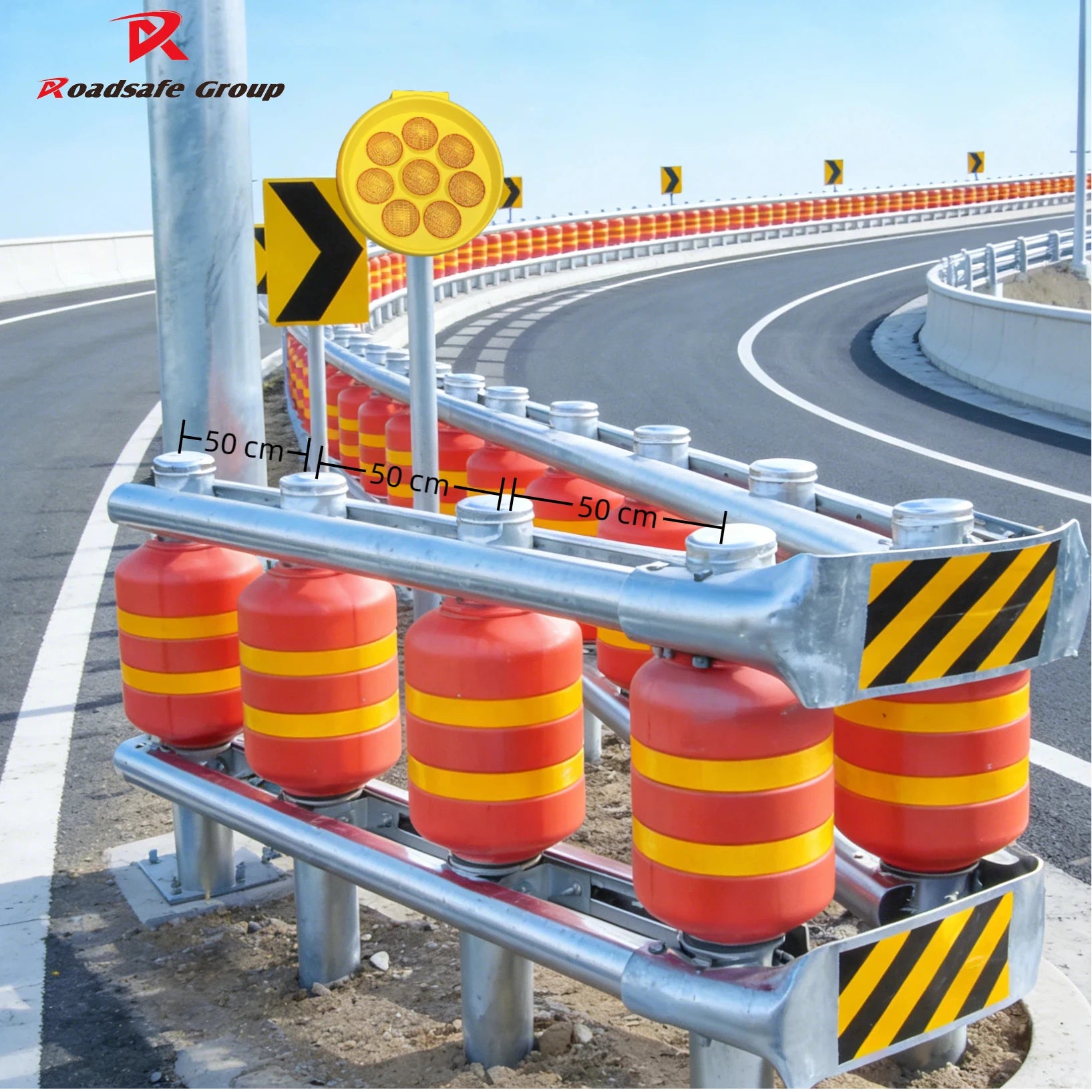 ROADSAFE Highway Guardrail Roller Barrier System with Impact Absorbing & Collision Protection Function Traffic Yellow Drum