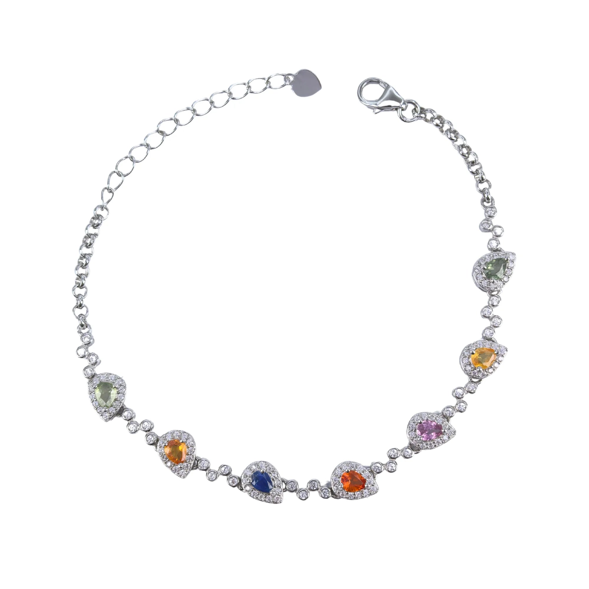 Elegant Rhodium Plated Silver 925 Jewelry Natural Rainbow Sapphire Bracelet for Women Fine Bracelets
