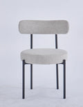 Dining Room Chairs Curved Backrest Round Upholstered Grey Dining Chair with Black Metal Legs Boucle Fabric