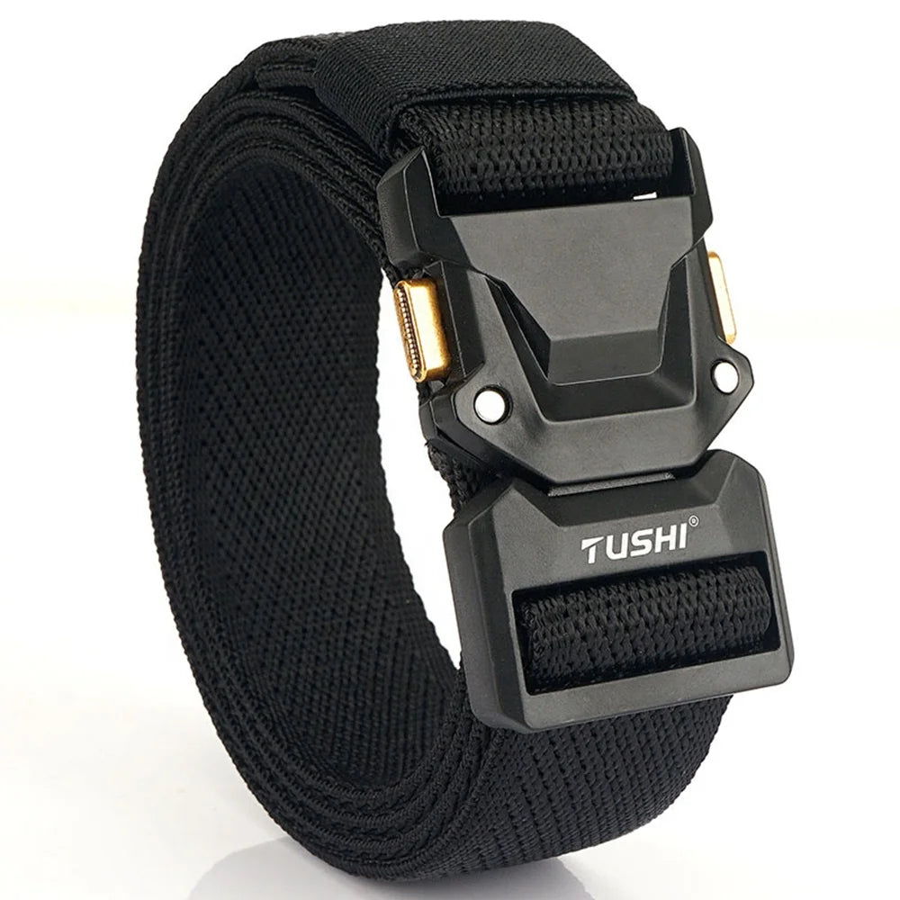 TUSHI Men's Casual Outdoor Patrol Nylon Auto Lock Belt Multi-Function Combat Utility Duty Woven Metal Buckle Customizable