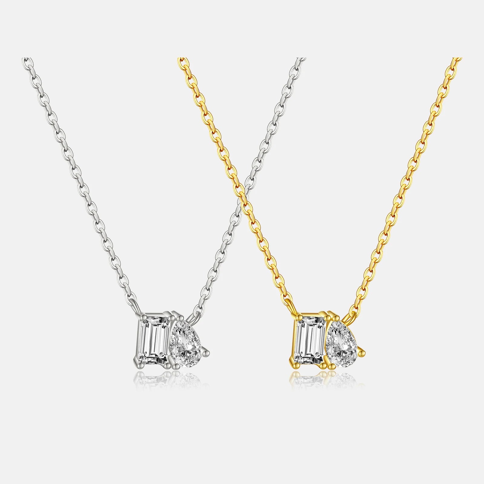 FUAMAY 925 Silver Pear Cut and Emerald Cut Necklace Stone Pendant Zircon 925 Silver Fashion Jewelry Women Necklaces