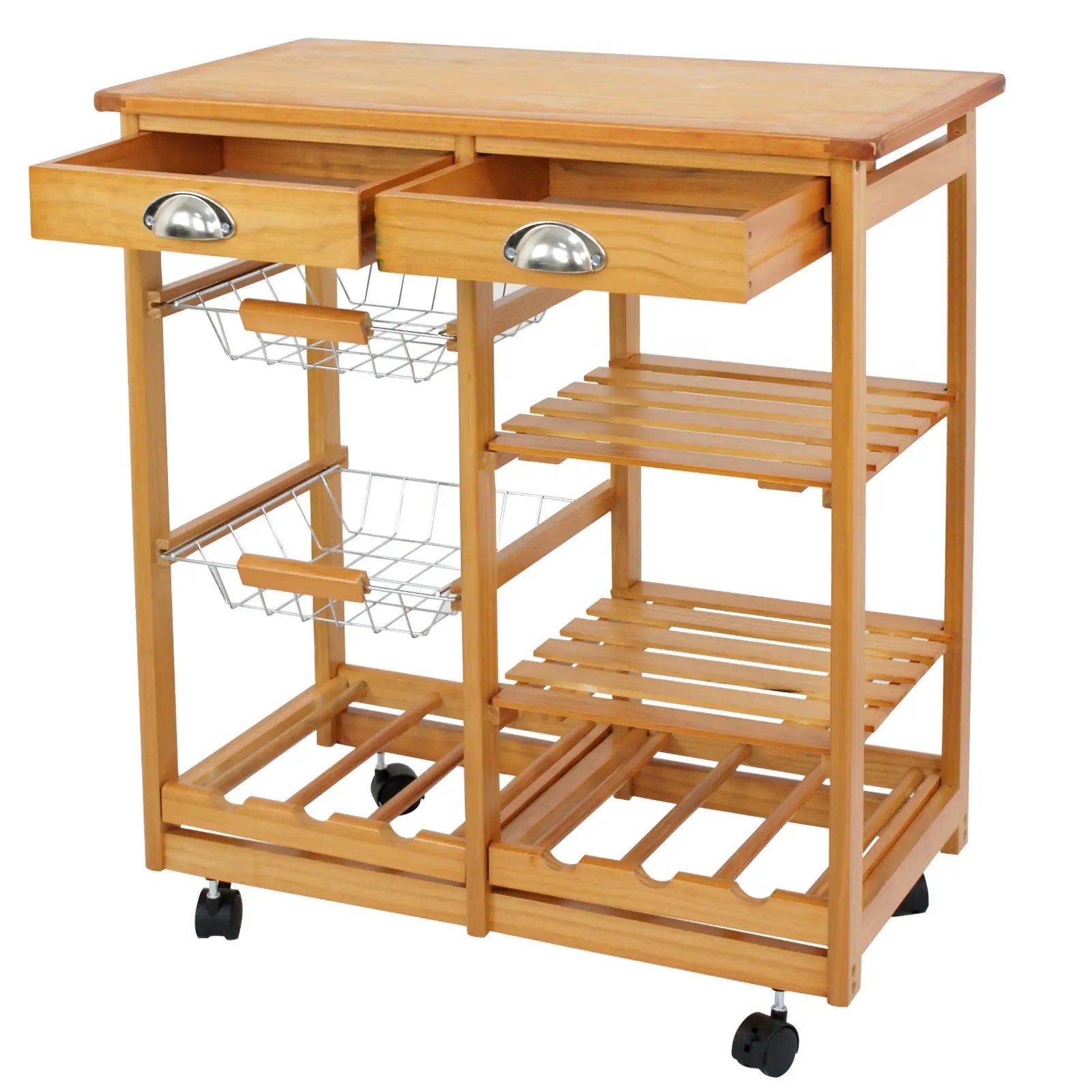 3-Tier Wooden Serving Trolley Durable Rolling Kitchen Island Serving Cart With Wheels Kitchen Cart Trolley Serving Trolley Cart