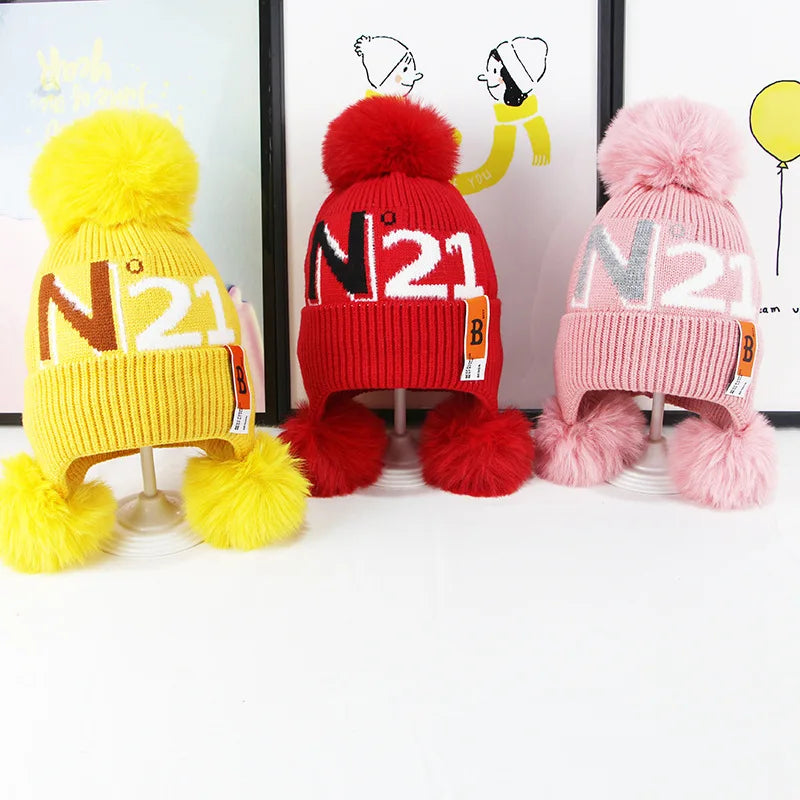 New Cute Children's Wool Warm Hat 3-10 Year Old Kids Winter Woolen Ball Knitted Hat Beanie Hat