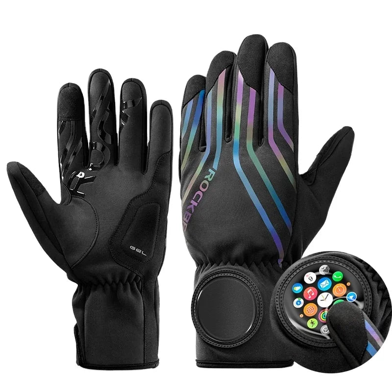 ROCKBROS Winter Bike Gloves Smartwatch Phone Touch Screen Bicycle Gloves Cycling Motorcycle Fleece Warm Sports Skiing Gloves