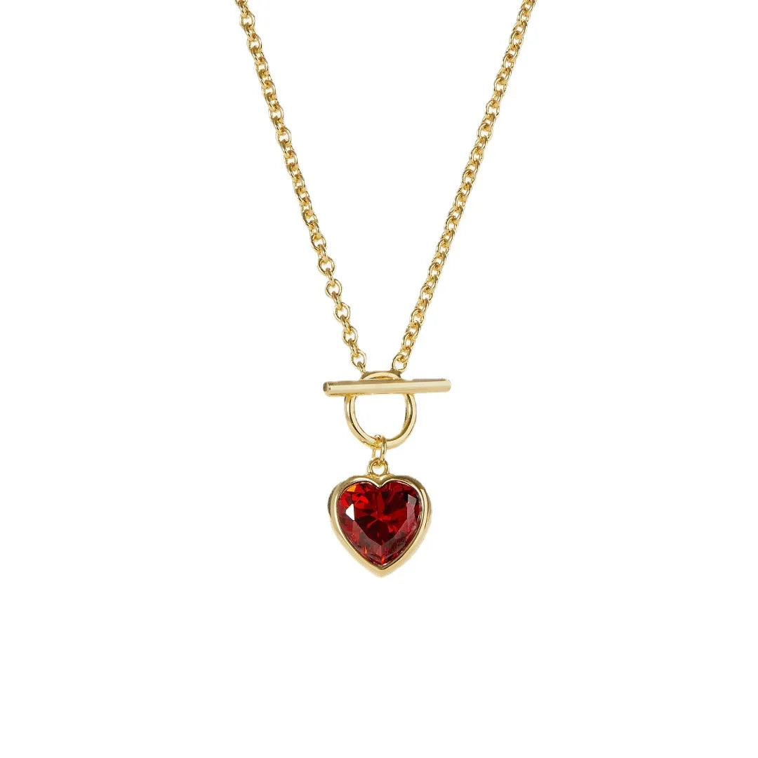 Tongxin Wholesale Custom Pvd 18k Gold Plated Jewelry Ot Clasp Red Garnet Stone Heart Pendant Necklace for Women