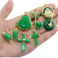 CZ9028 18k Gold Plated CZ Zircon Micro Pave Carved Genuine  Natural Green Jade Dragonfly Cross Heart Buddha Butterfly Pendant
