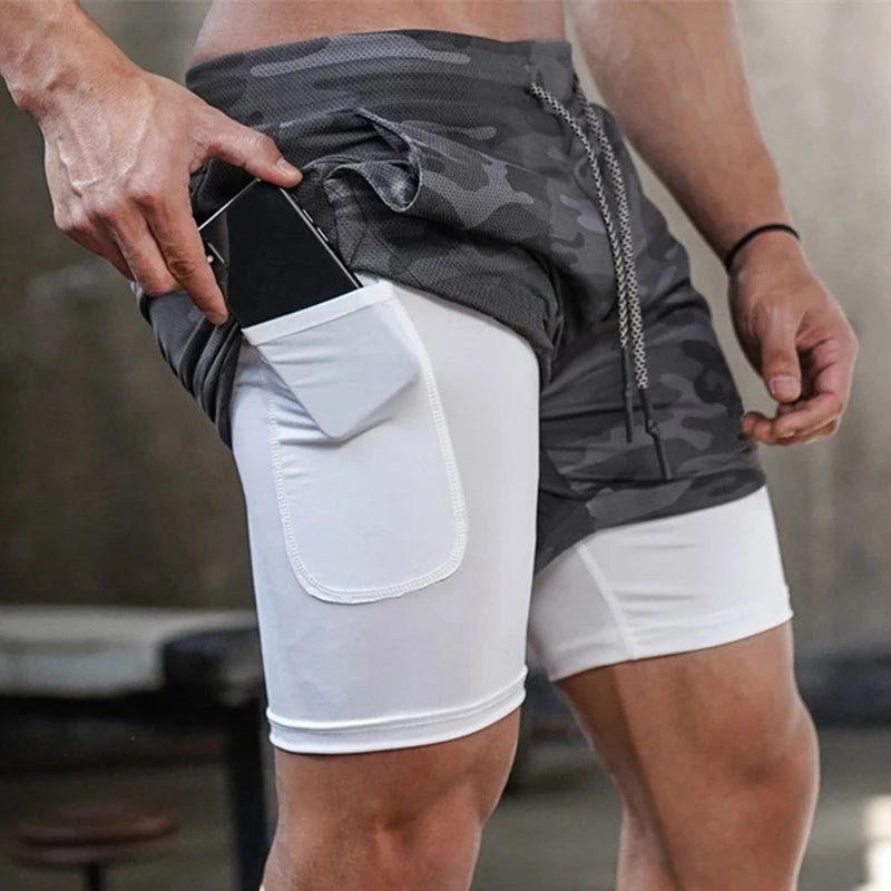 2023 Camo Running Pants Men 2 in 1 Double-deck Quick Dry GYM Sport Shorts Fitness Jogging Workout Shorts Men Sports Short Pants